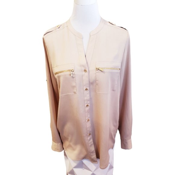 Calvin Klein Blouse with Roll-Up Sleeves - Size Medium - Picture 3 of 11